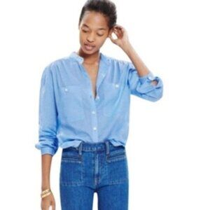 Madewell x Daryl K button up top polka-dot blue cotton